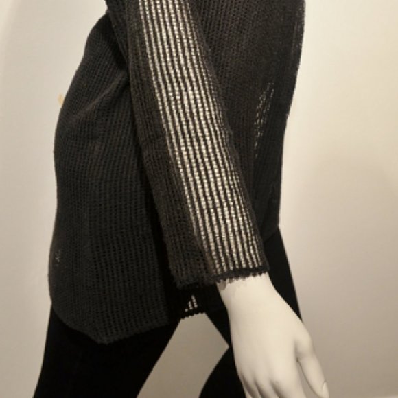 Farideh  BLACK COTTON MESH TUNIQUE CARDI-COVERUP - Picture 4 of 9
